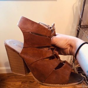 Brown lace up chunky heels